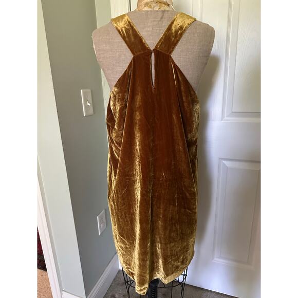 Loft velvet shift dress gold sz L lined sleeveless crushed - Picture 13 of 16